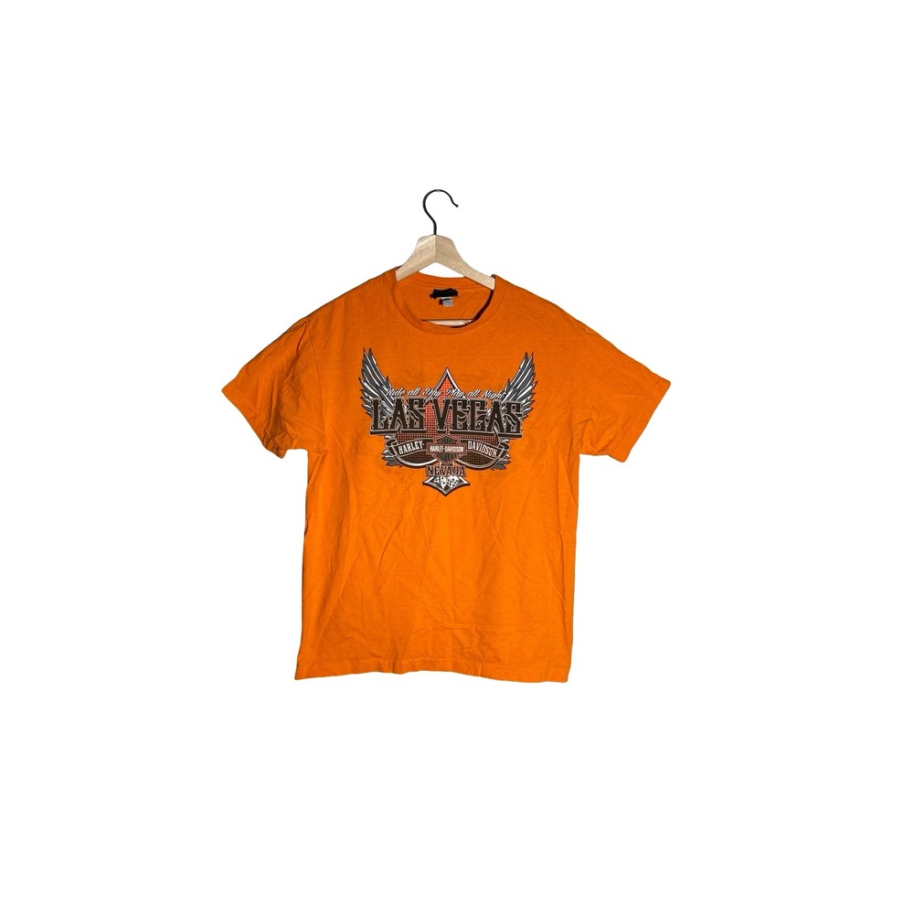 Harley Davidson Las Vegas Nevada Orange Graphic Tee Size M Biker Motorcycle